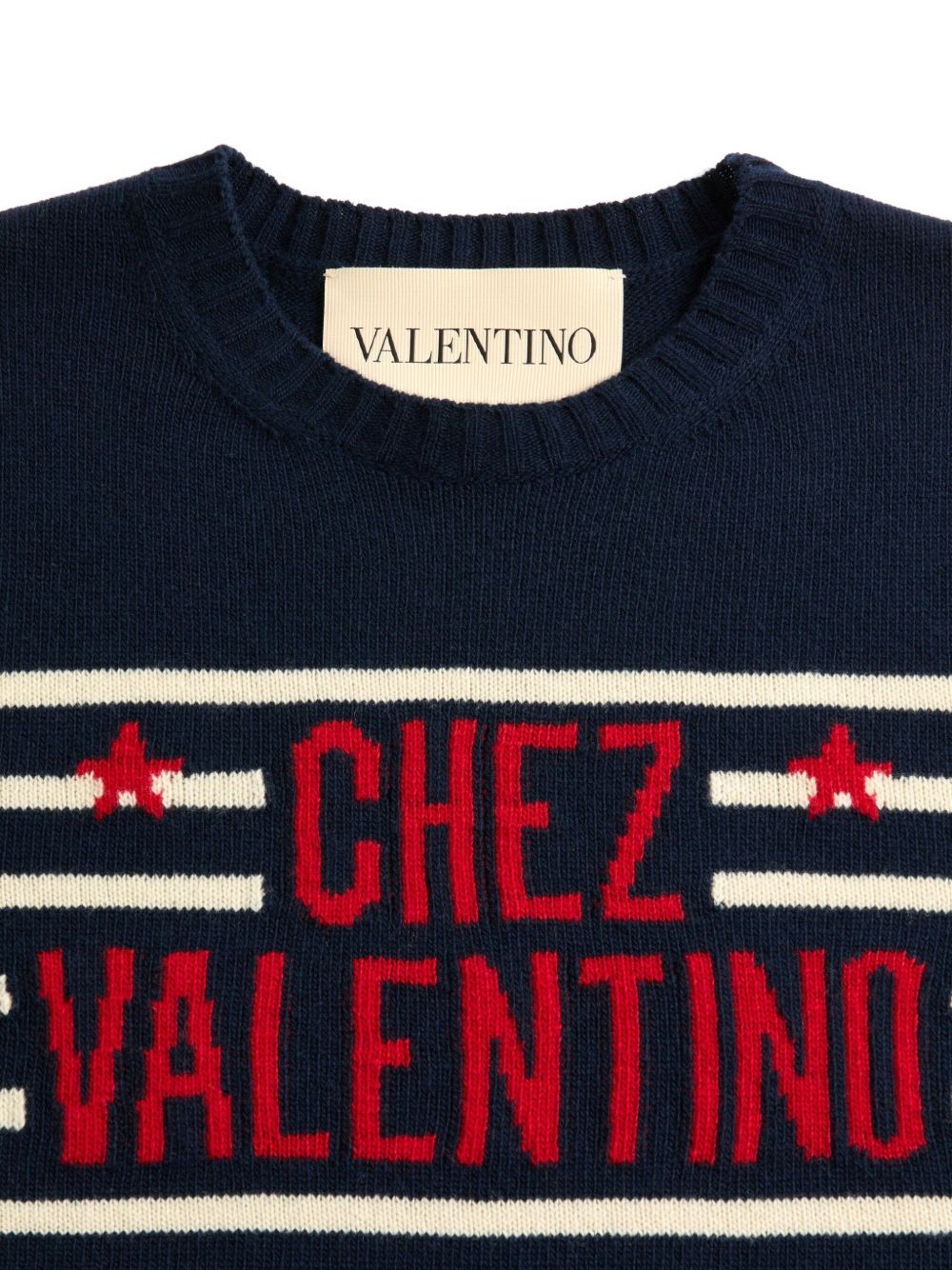 Navy Blue Stripe Pattern Crew Neck Valentino Sweater