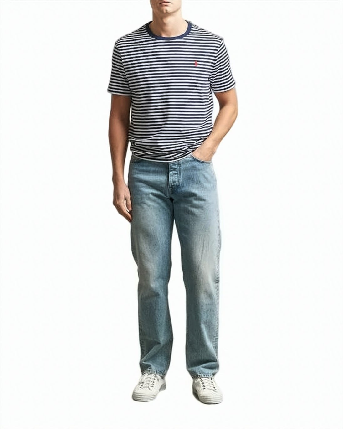 Horizontal Navy and White Striped T-Shirt
