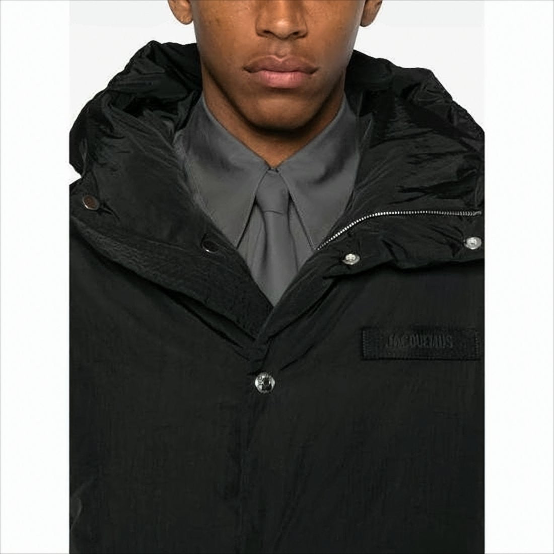 Boxy Black Padded Jacket with High Collar