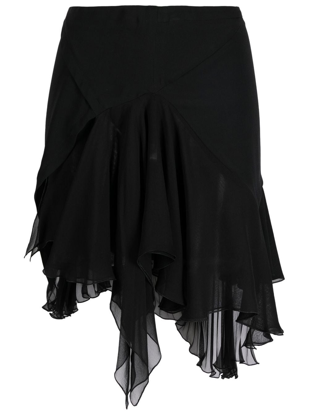 Black Asymmetrical Silk Layered Mini Skirt