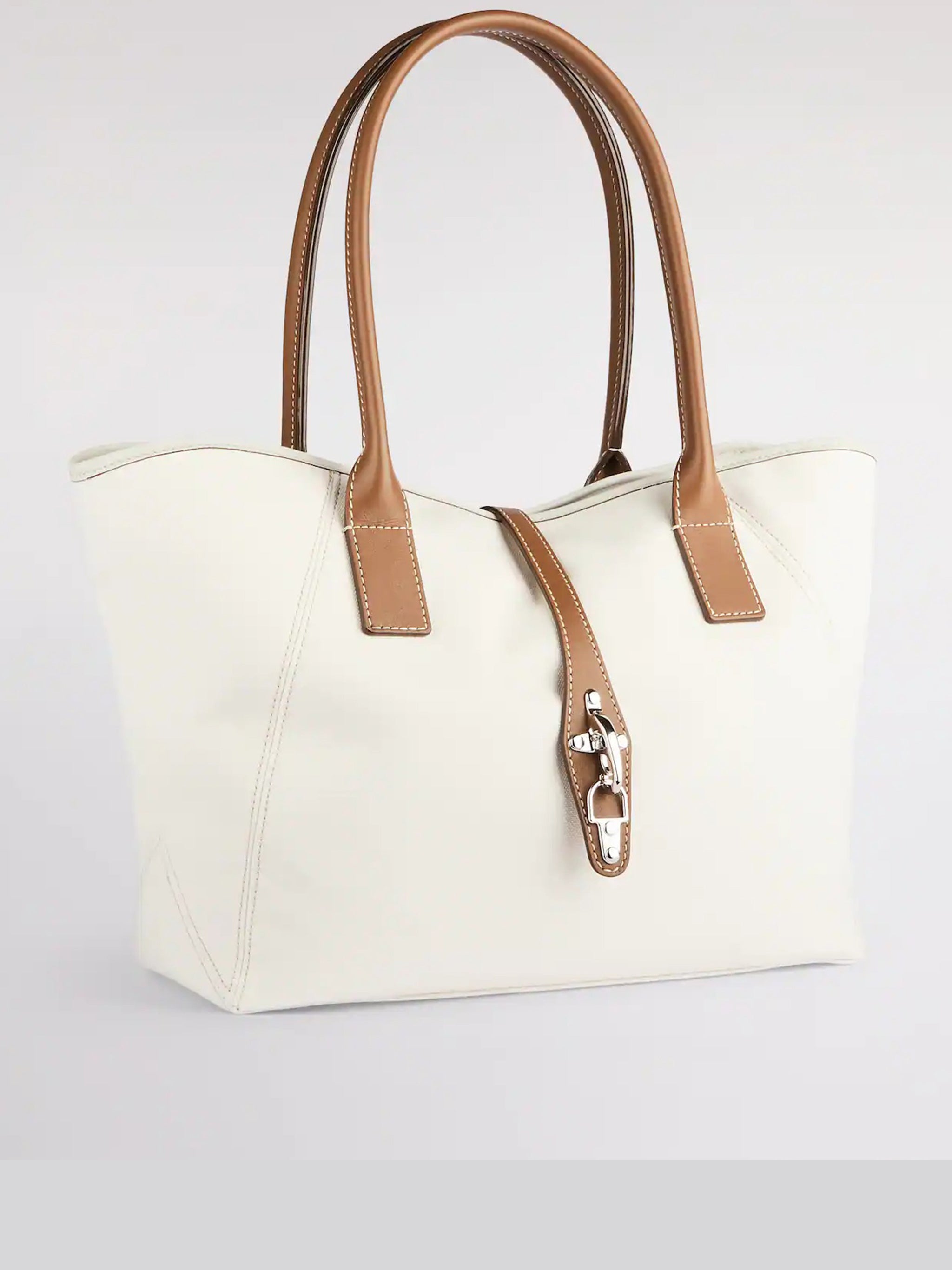 Structured White Tote Brown Leather Trim