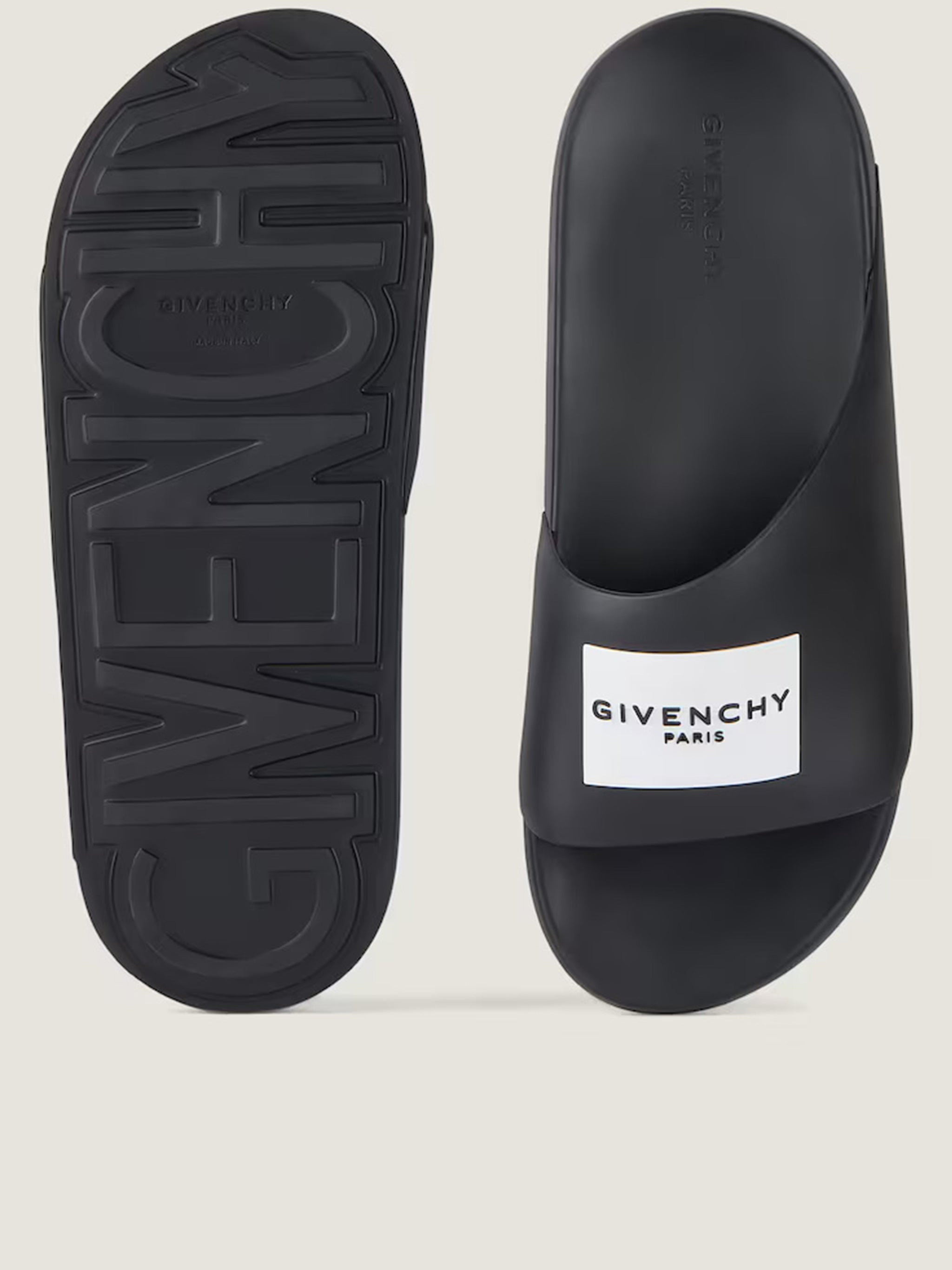 Label Slide Black Polyurethane Logo Sandals