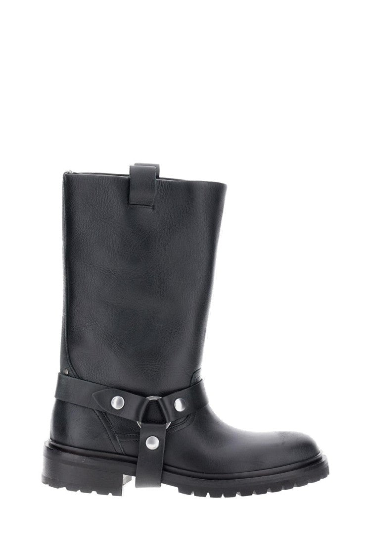 Distressed Black Leather Kurt Boots With Silver Accents