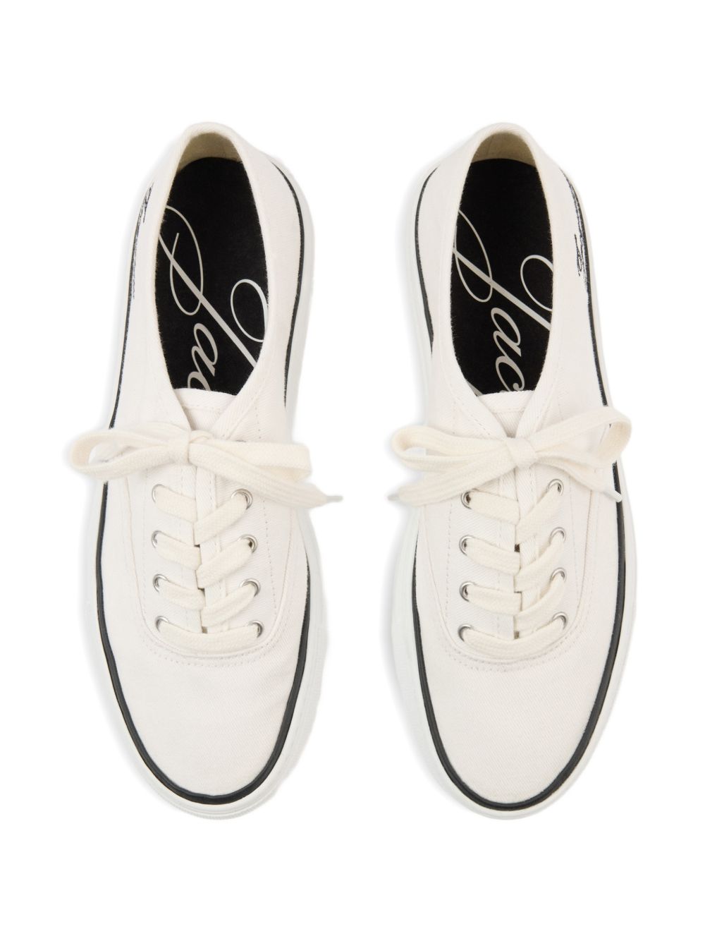 Beige White Lace-Up Cotton Sneakers