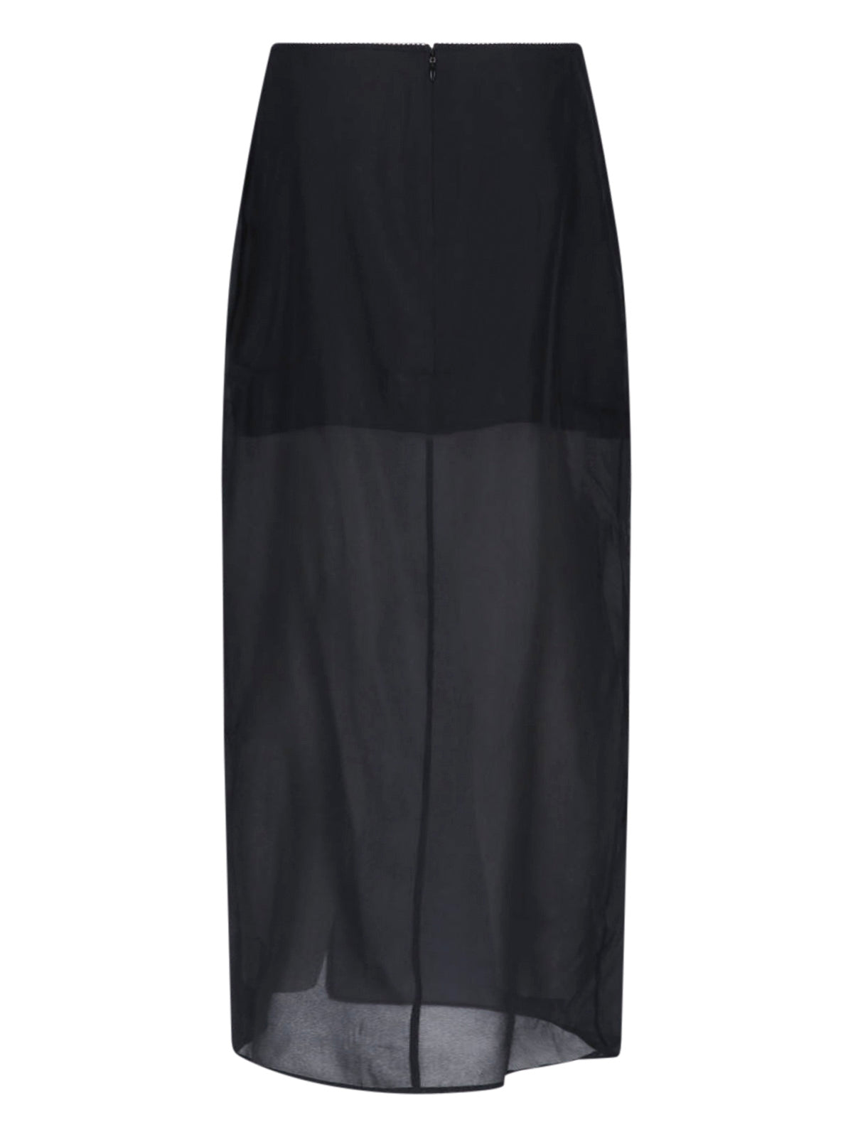 Black Layered Sheer Midi Slit Skirt