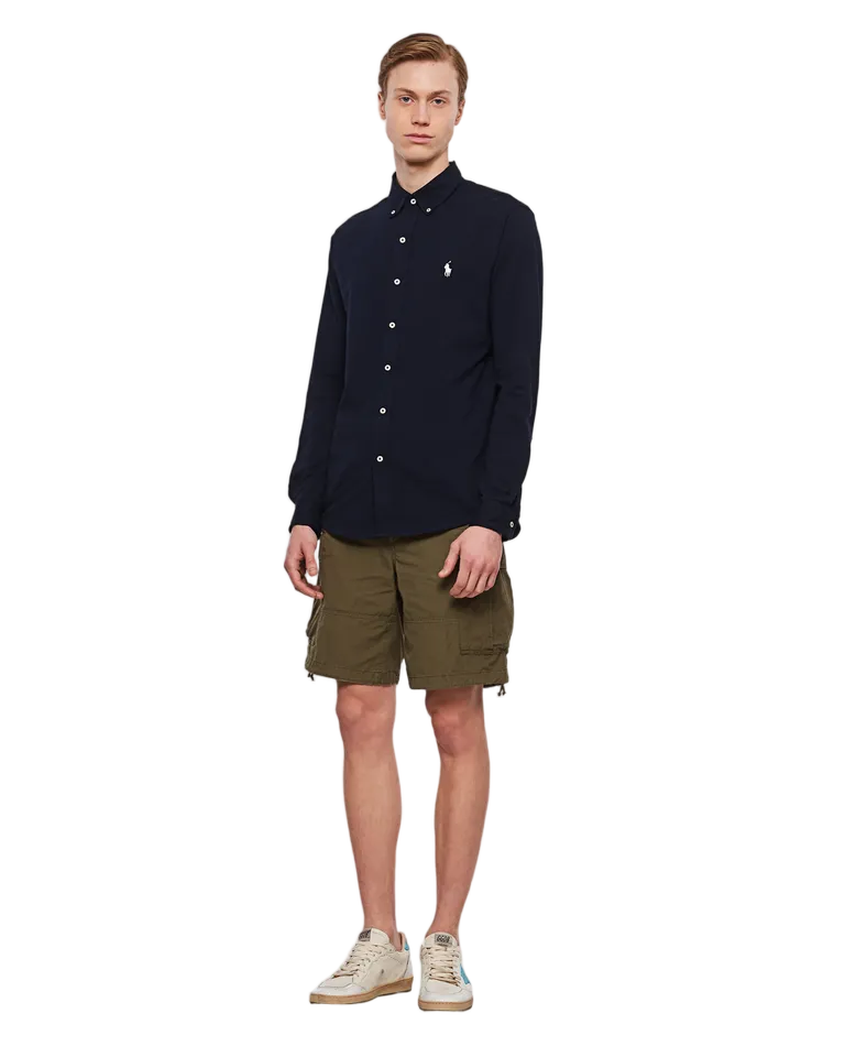 Navy Blue Long-Sleeve Knit Shirt With Button Details
