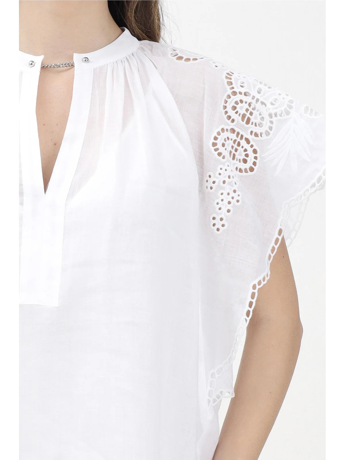 White Astor Ramie Sangallo Embroidery Dress