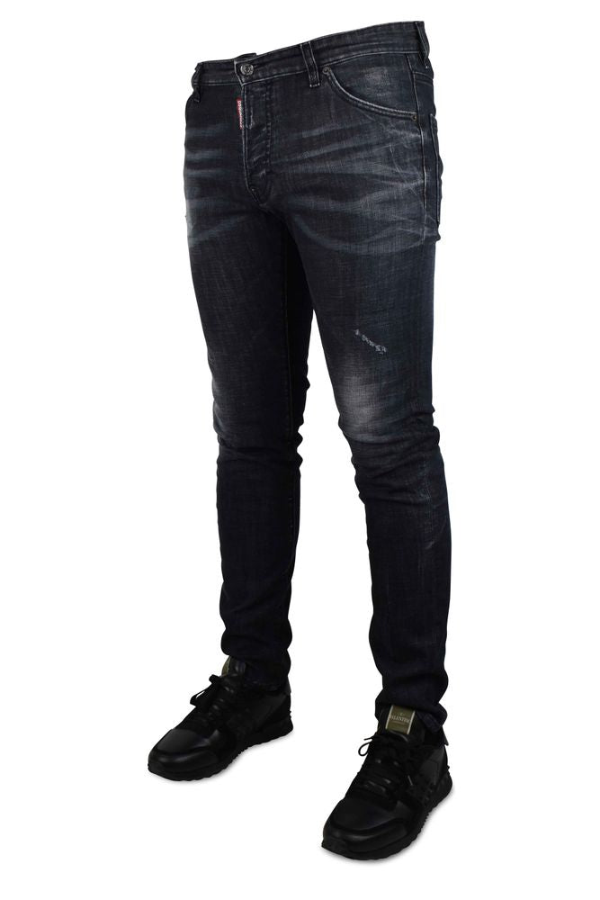 Slim-Fit Distressed Black Denim Jeans