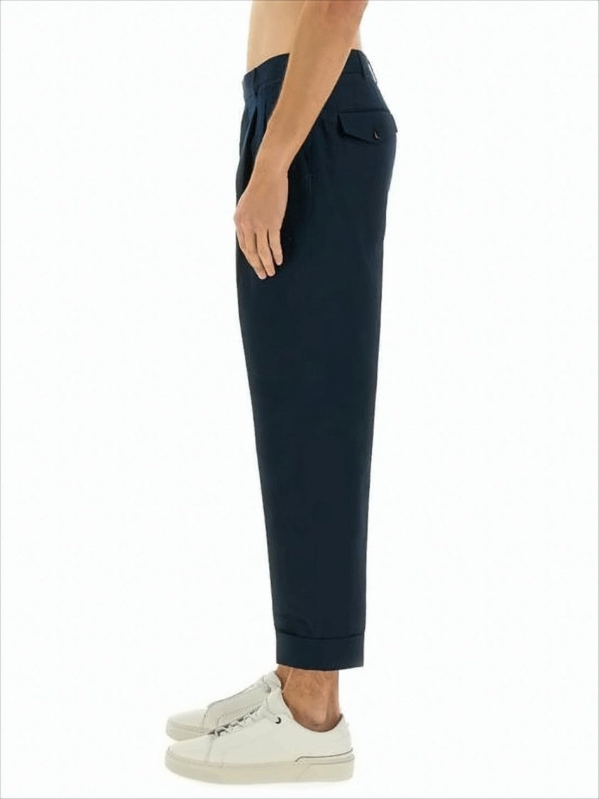 Tailored Blue Straight Pants with Cuffed Hems