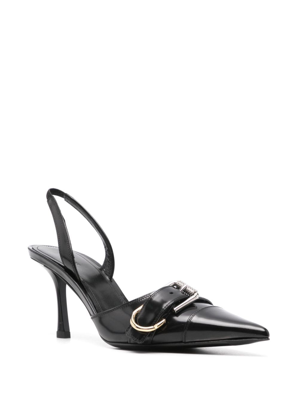Panelled Black Calf Leather Slingback Pumps