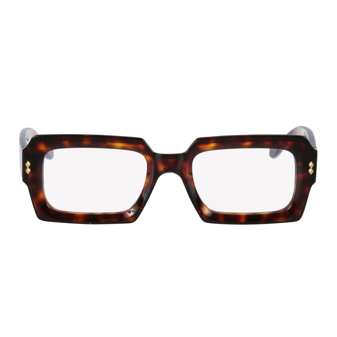 Evy Glamour Rectangular Tortoiseshell Frame Eyeglasses with Gold Accents