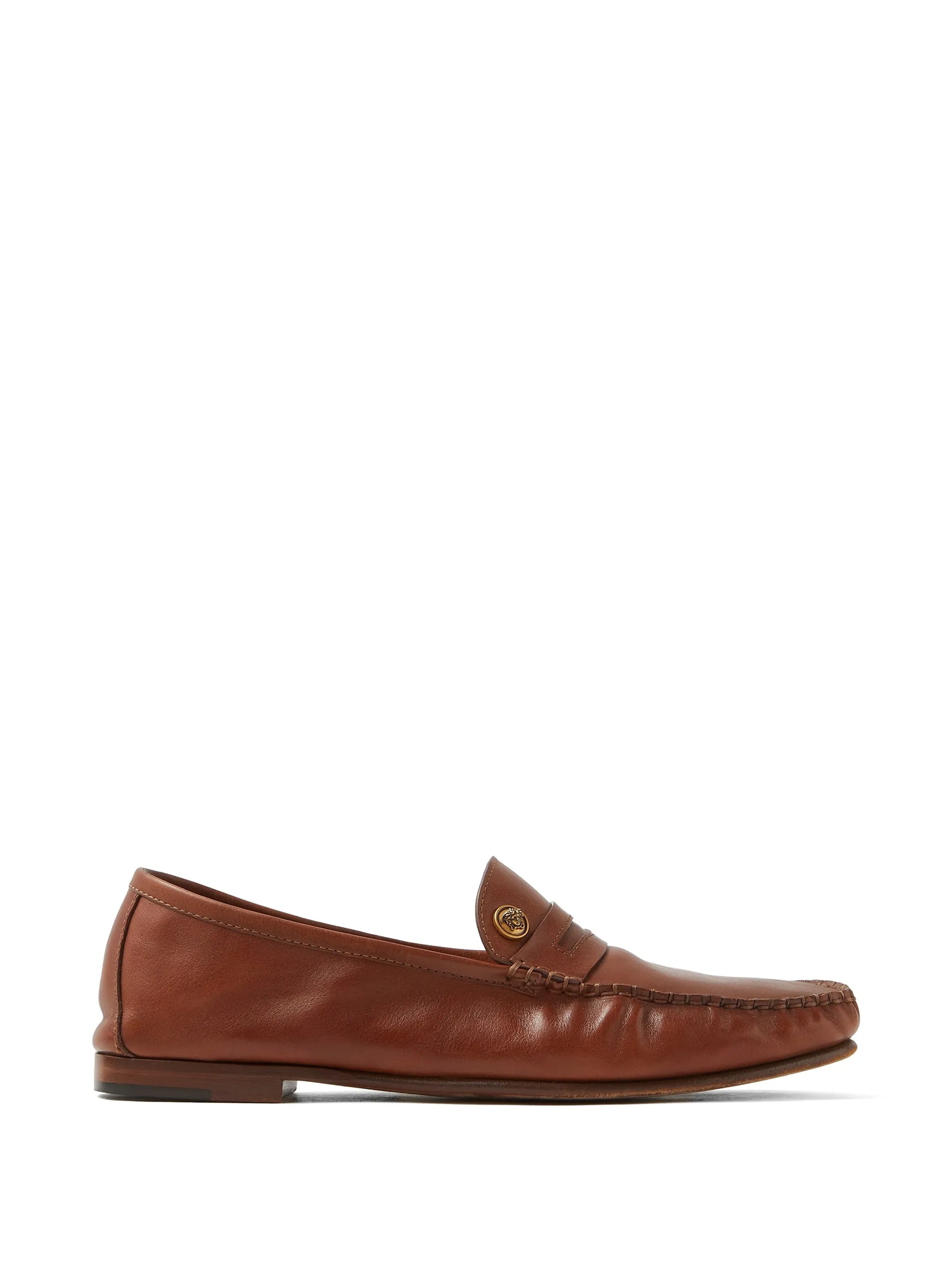 Brown Calf Leather Penny Logo Loafers