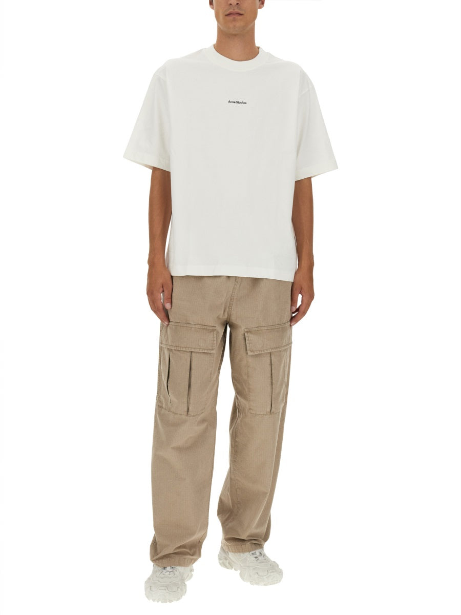 Relaxed Fit Beige Casual Pants With Elastic Waistband