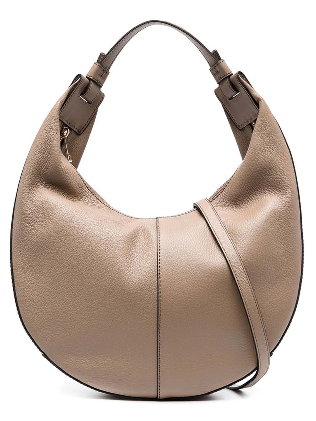 Crescent-Shaped Grey Leather Bag with Adjustable Strap