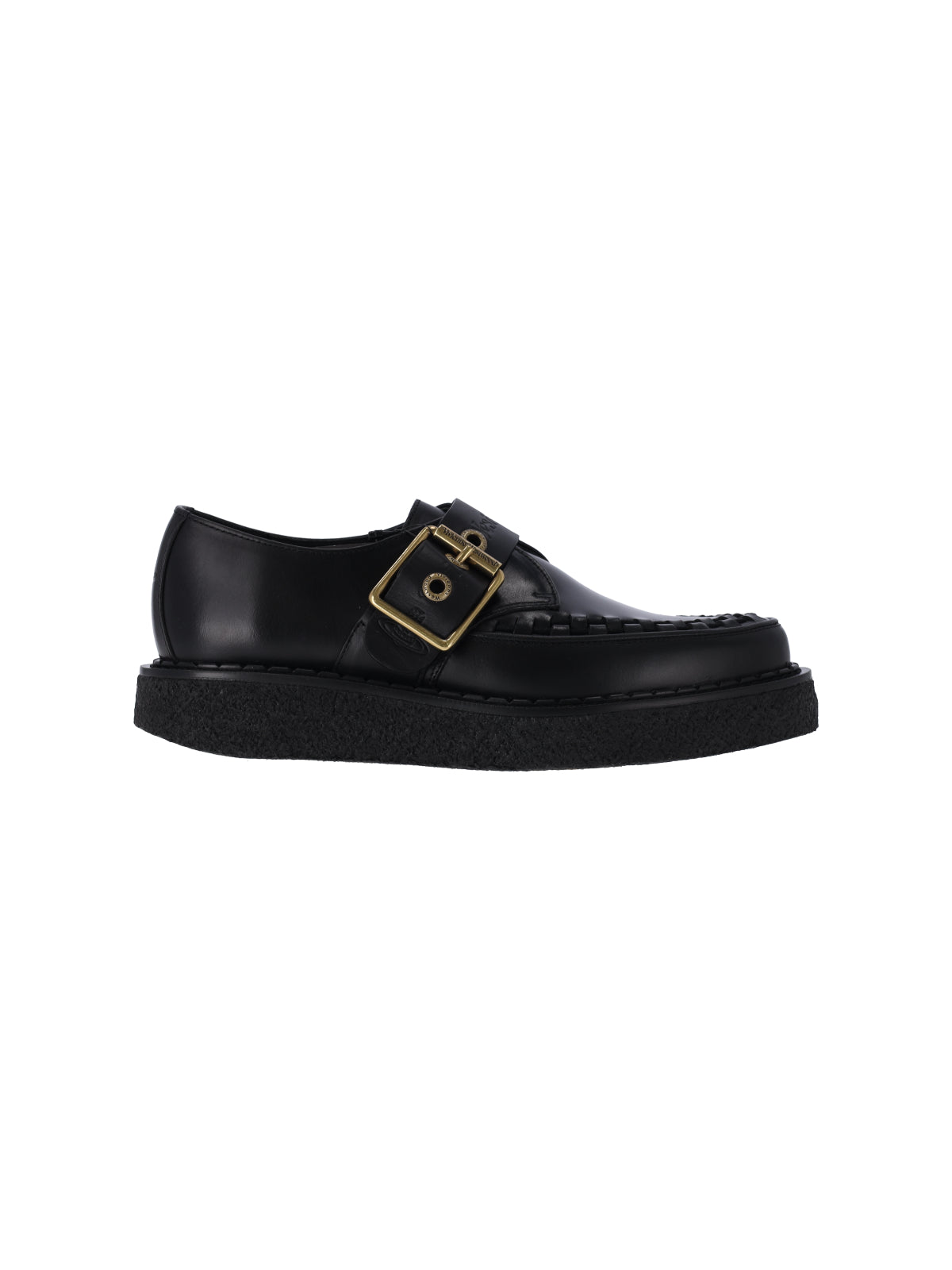 Black Woven Detail Buckle Flat Shoes