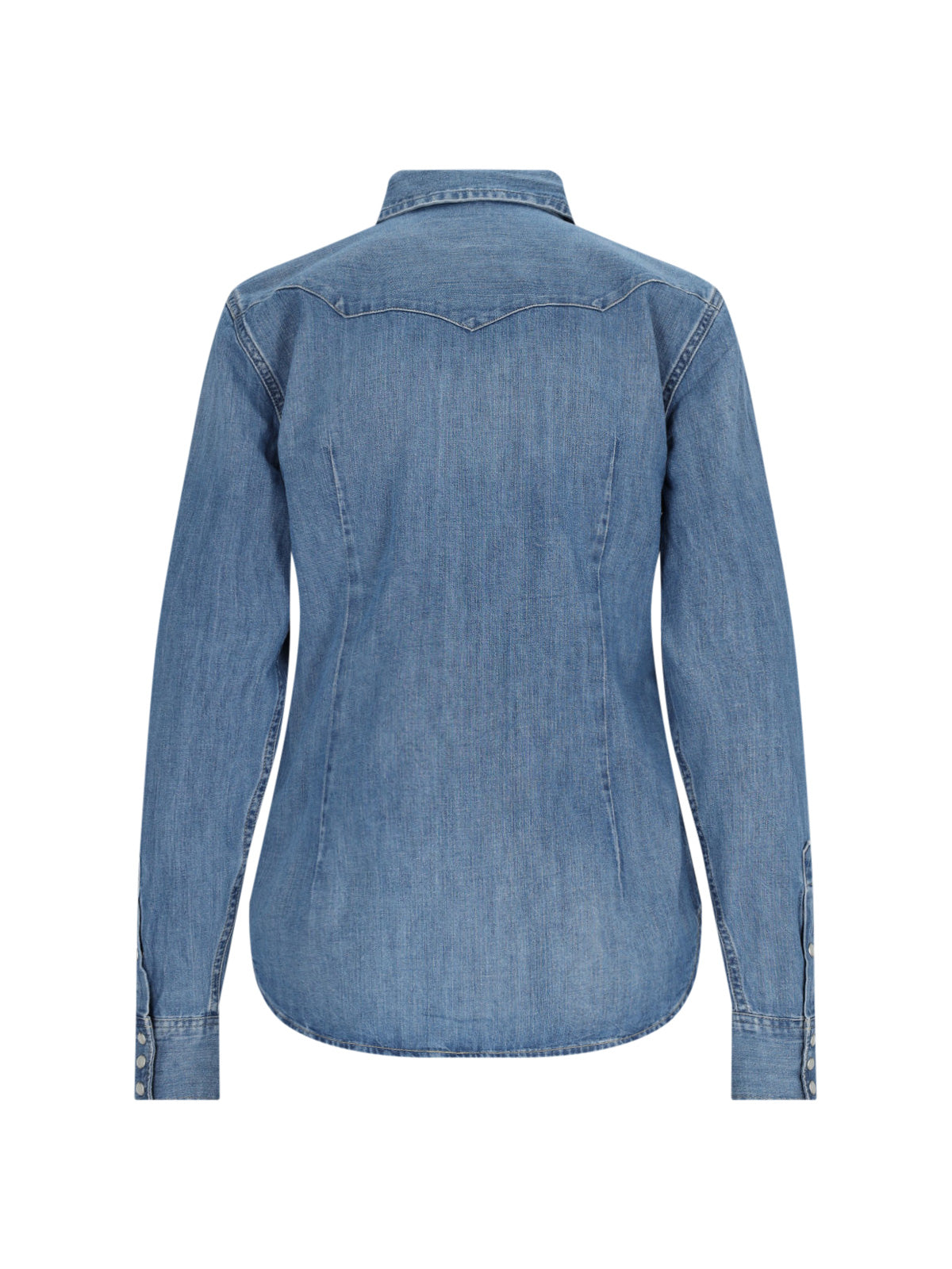 Denim Shirt With Classic Collar And Vintage Wash