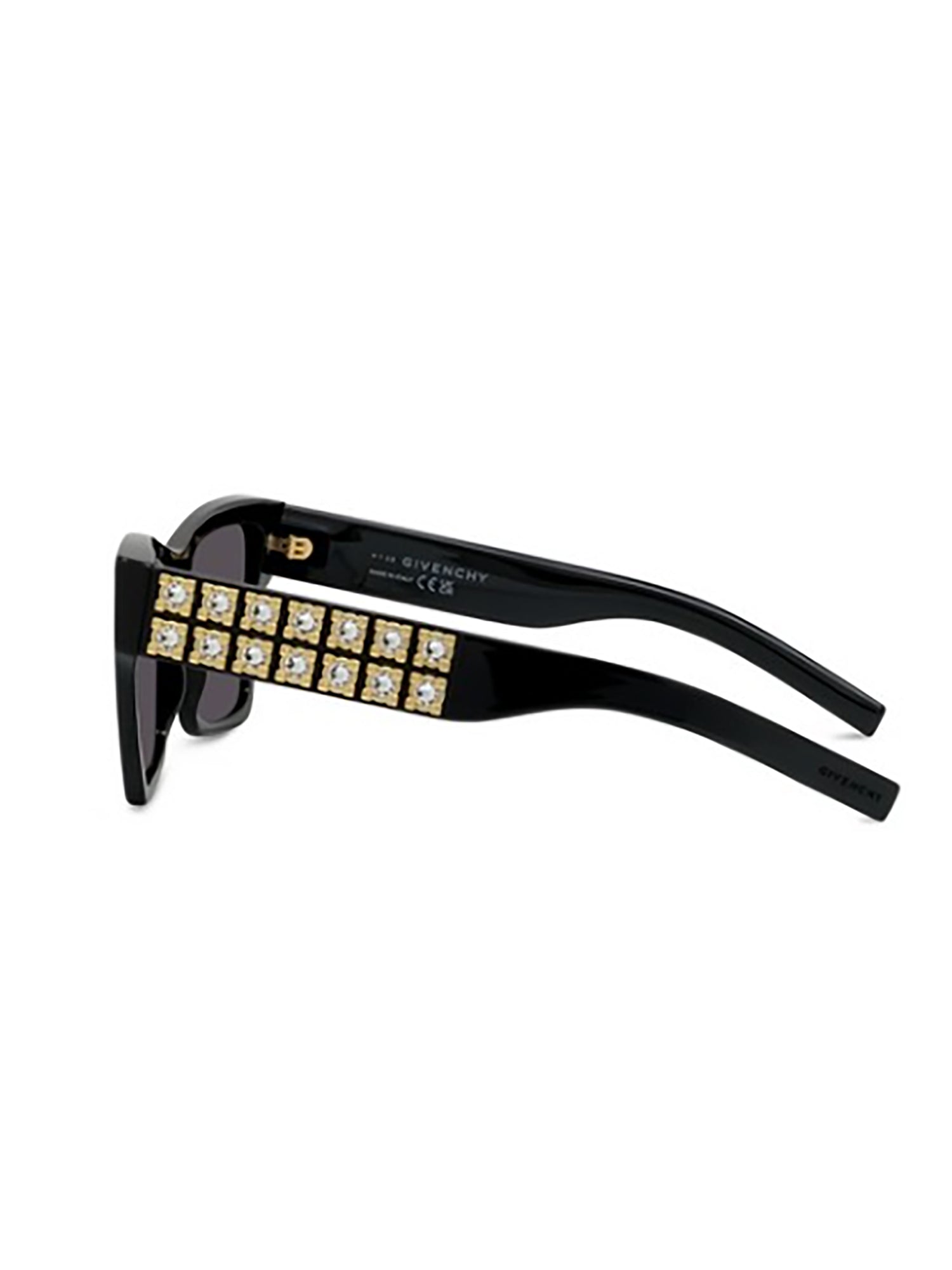 Angular Black Acetate Sunglasses with Embellished Temples
