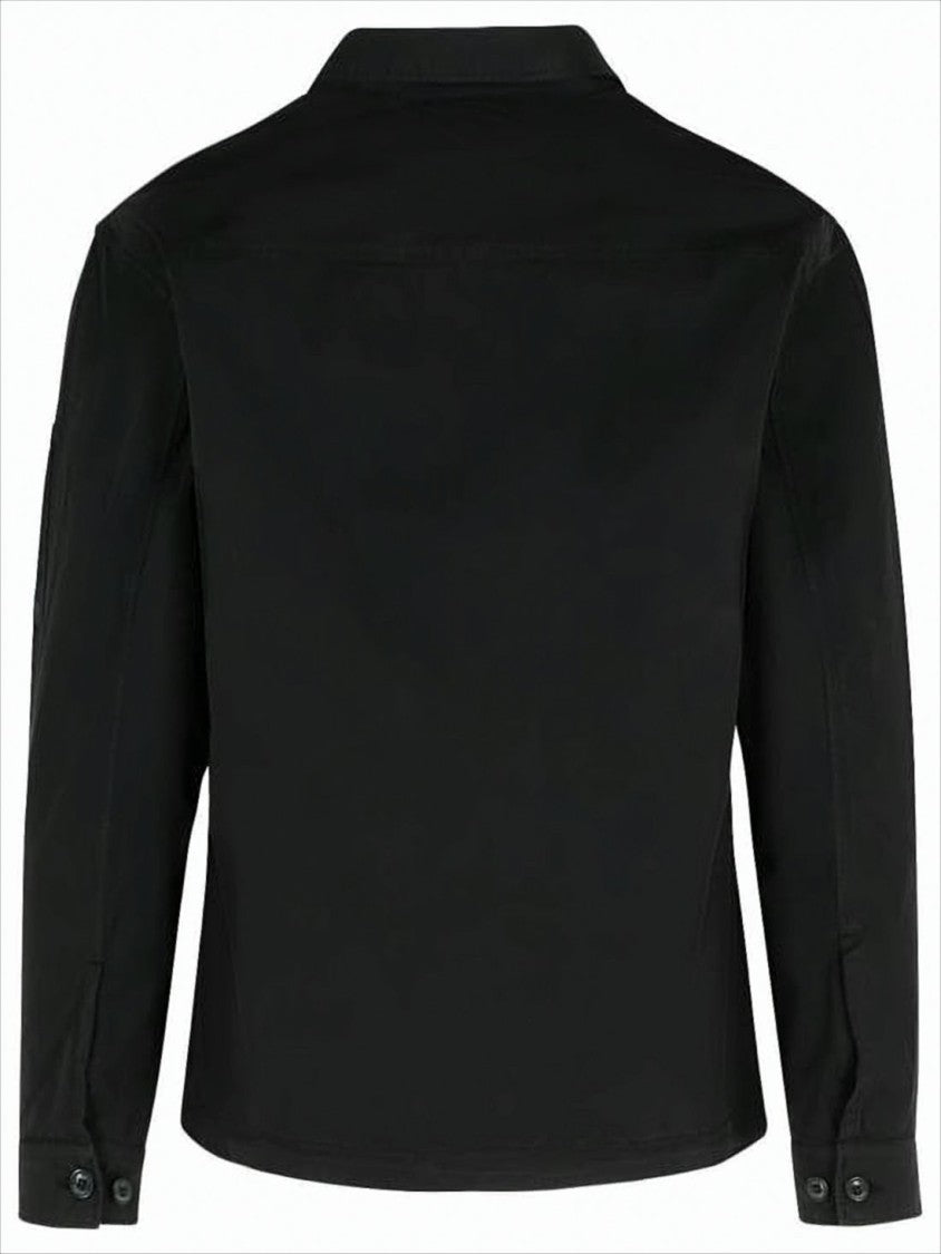 Button-Up Black Casual Jacket with Distinctive Logo Patch