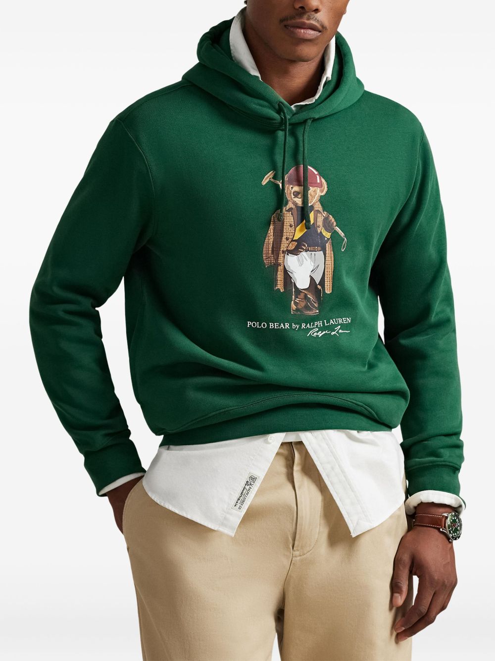 Green Hooded Sweatshirt with Vintage Bear Graphic