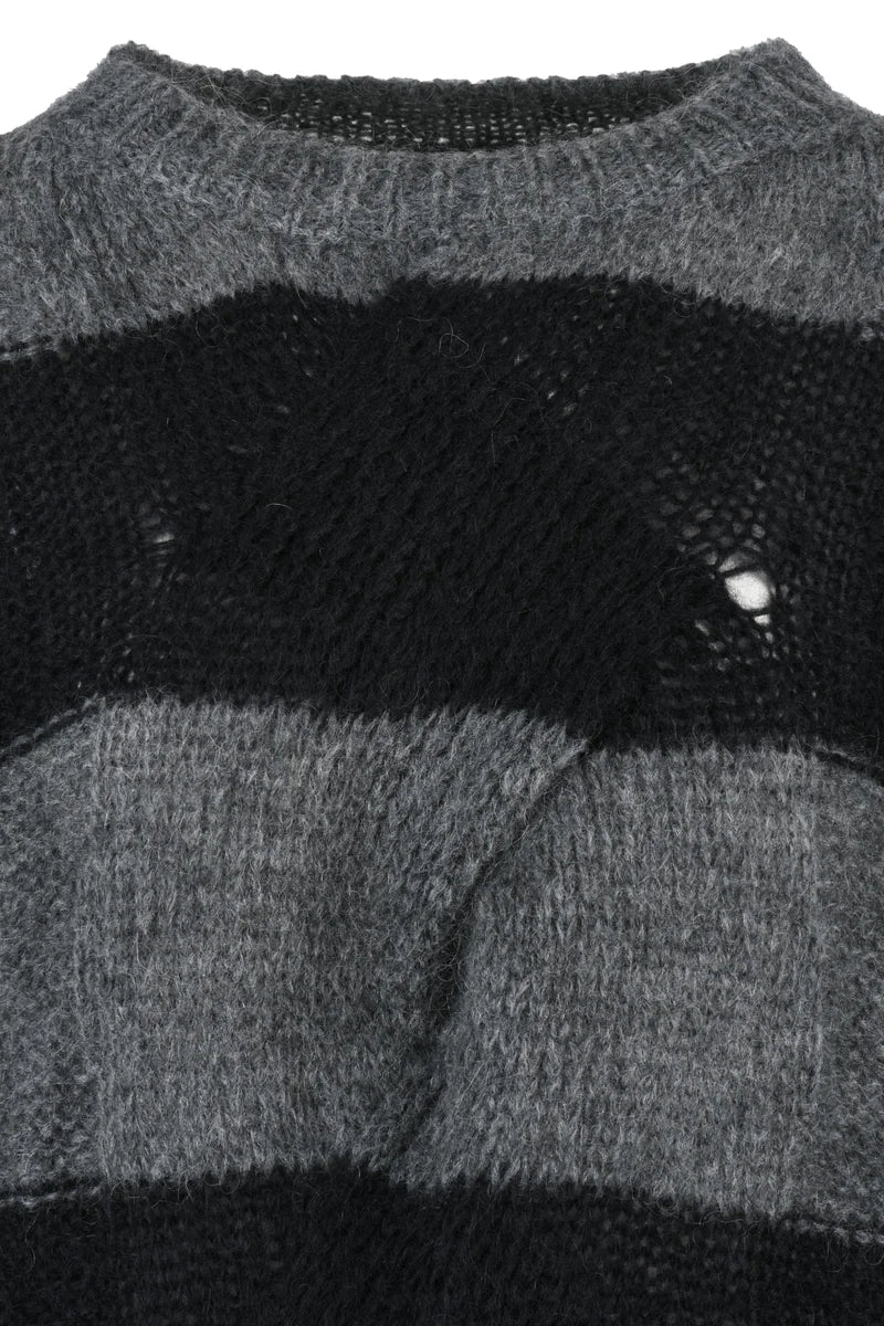 Mohair Crewneck Sweater - Black/Grey