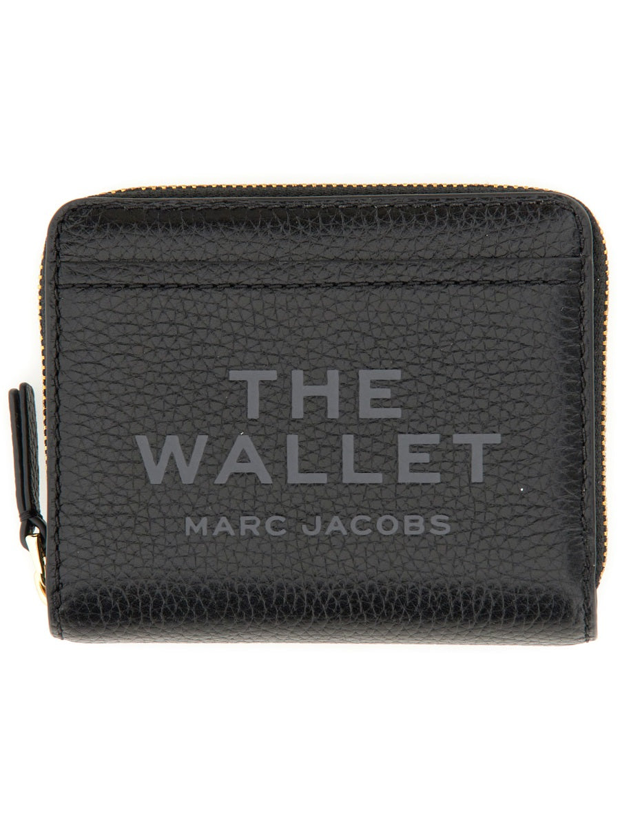 Black Textured Leather Zip Around Mini Wallet