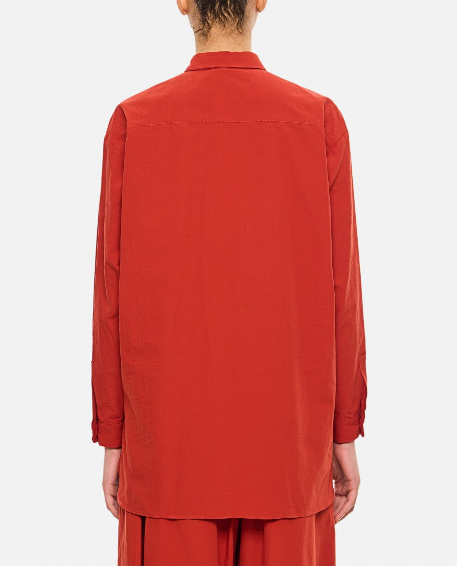 Red Shirt With Pointed Collar And Elegant Draping
