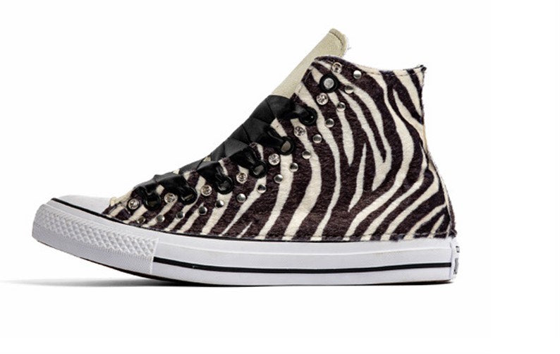 Custom High-Top Sneakers With Bold Zebra Stripe