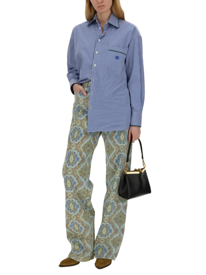 Paisley-Print High-Waisted Wide-Leg Jeans