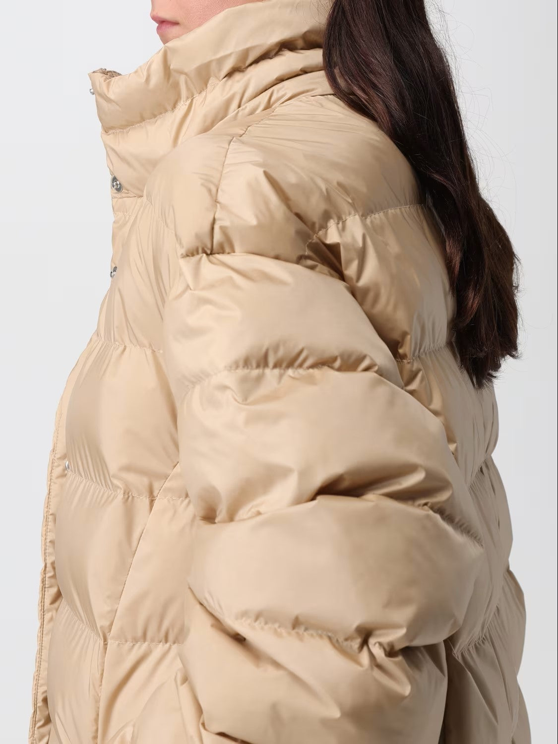Quilted Lightweight Puffer Coat With High Collar