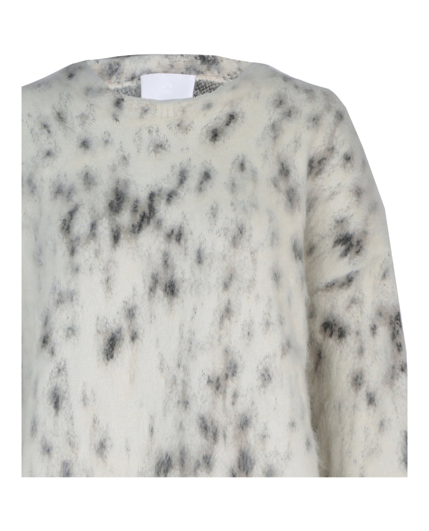 Cropped Sweater In Mohair With Snow Leopard Print