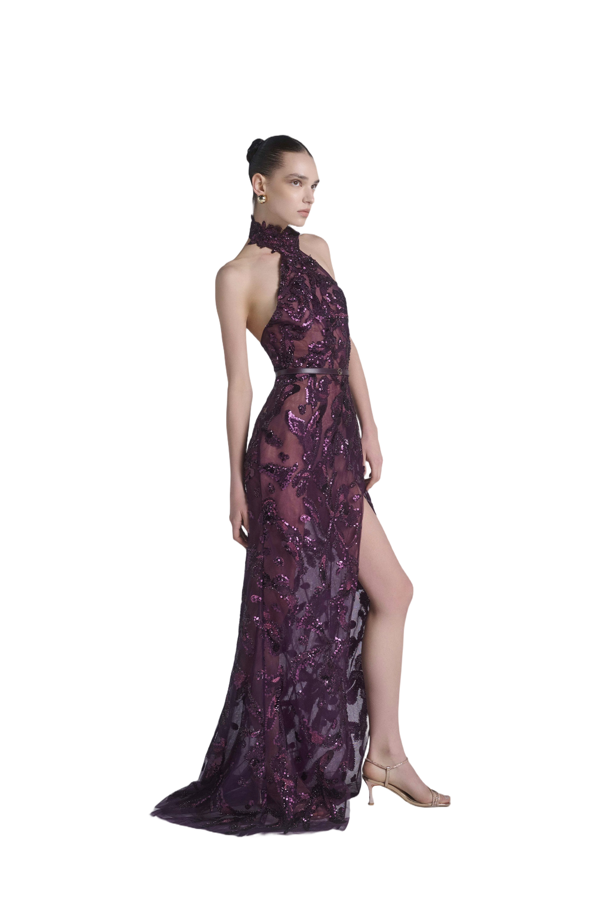 Halter Neck Embroidered Tulle Dress