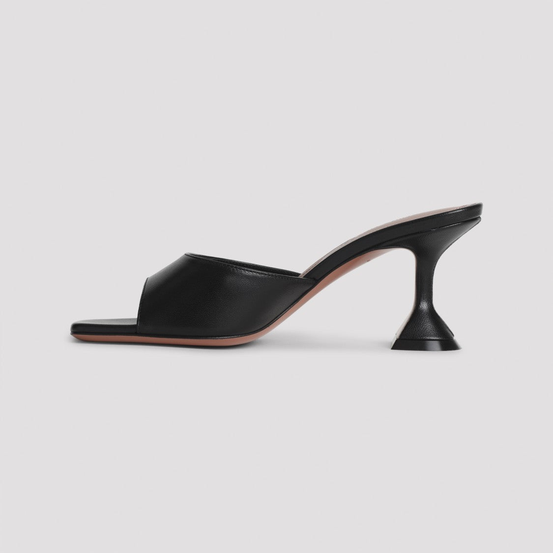Open-Toe Black Nappa Leather Mules With Flared Heel