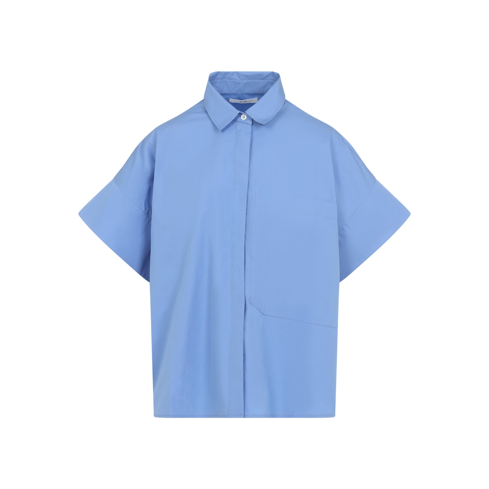 Loose-Fitting Blue Cotton Shirt with Classic Collar and Concealed Button Placket