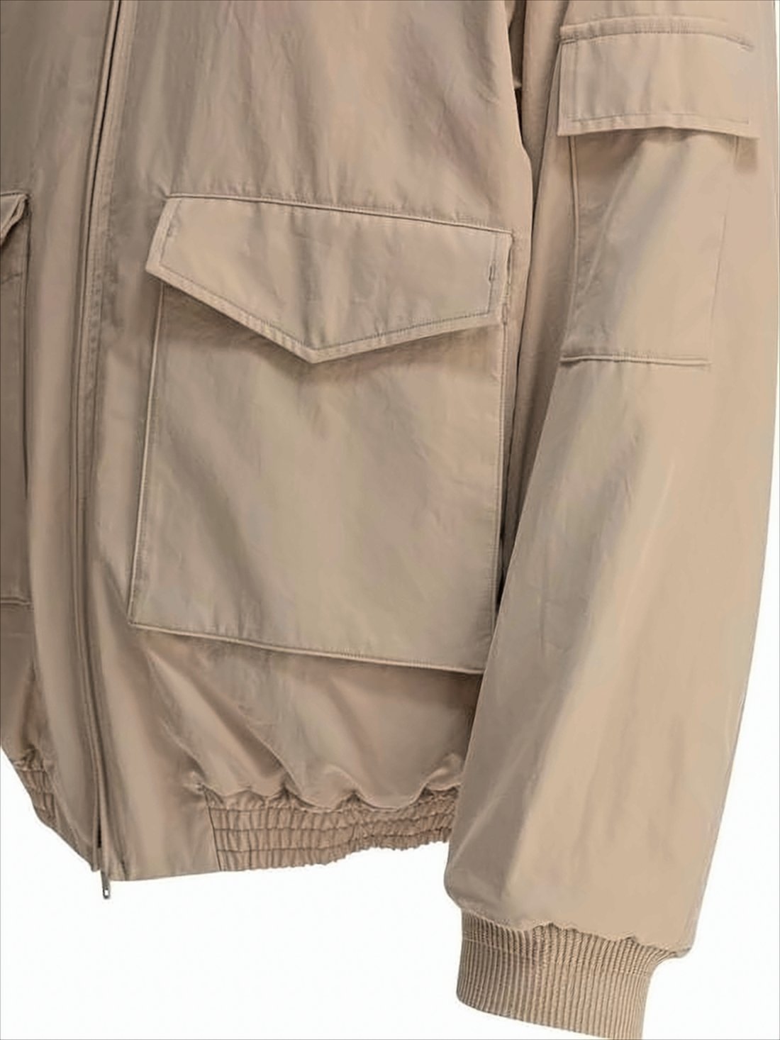 Cropped Beige Utility Jacket with Stand Collar