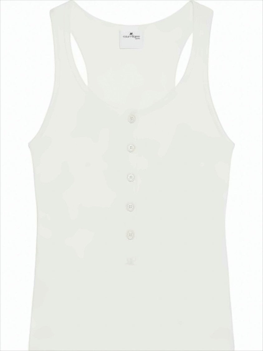 Scoop Neck Sleeveless Tank Top With Button-Down Front
