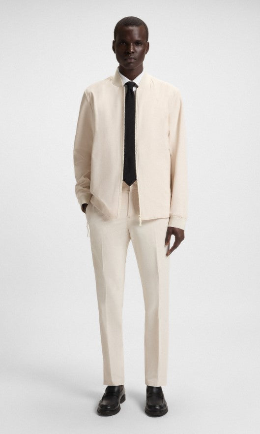Tailored Stretch Fabric Trousers With Hook-And-Eye Closure