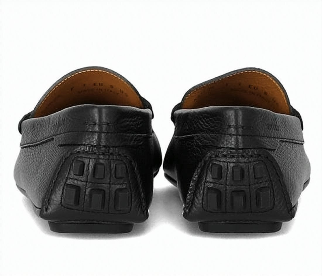 Black Leather Loafer with Textured Finish
