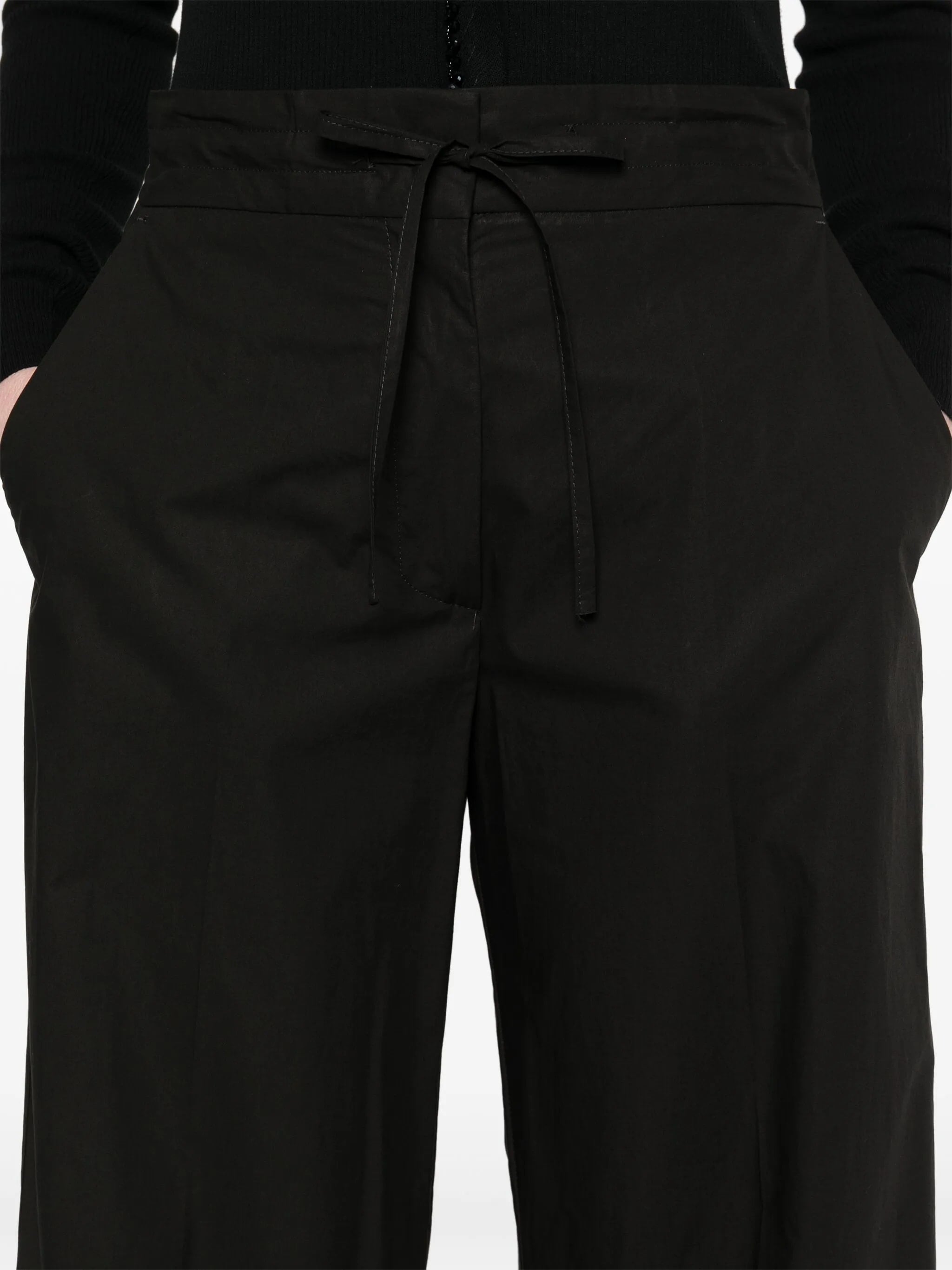 Pantaloni Wide Leg Drawstring Cotton Pants