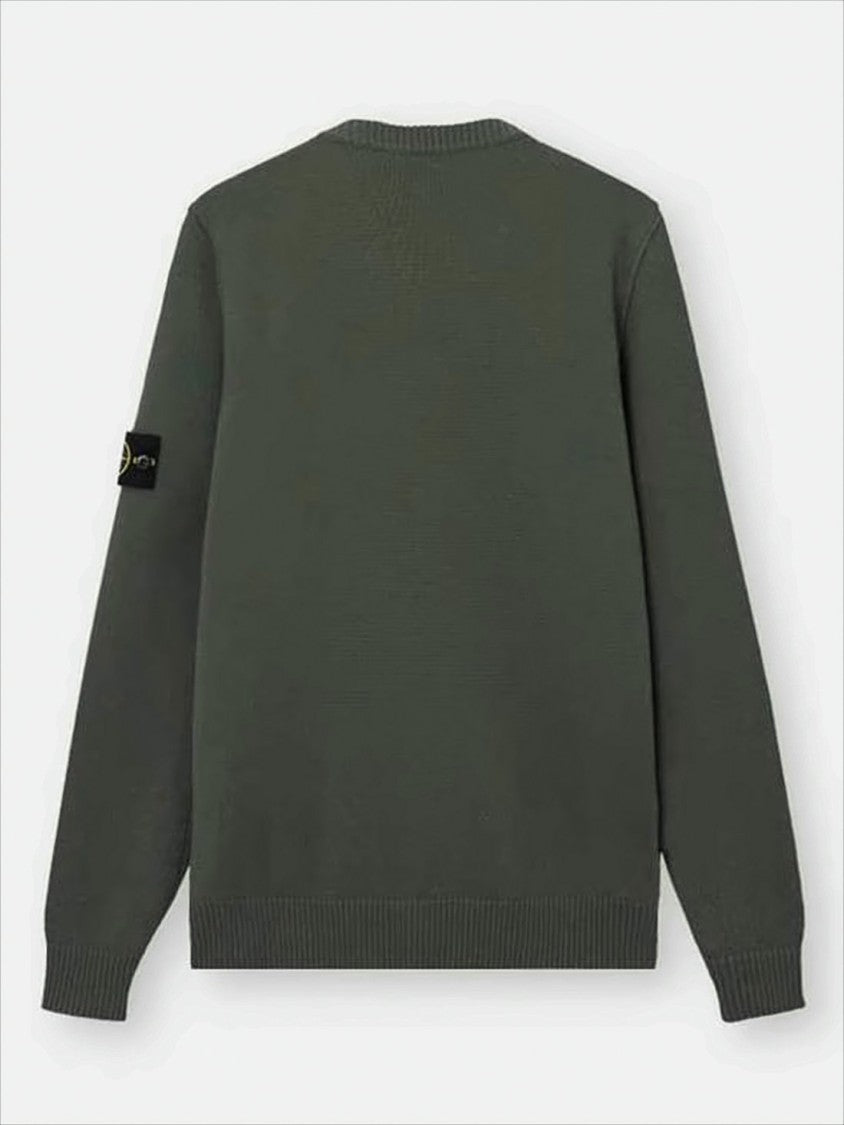 Crew Neck Wool-Polyamide Blend Sweater with Signature Patch