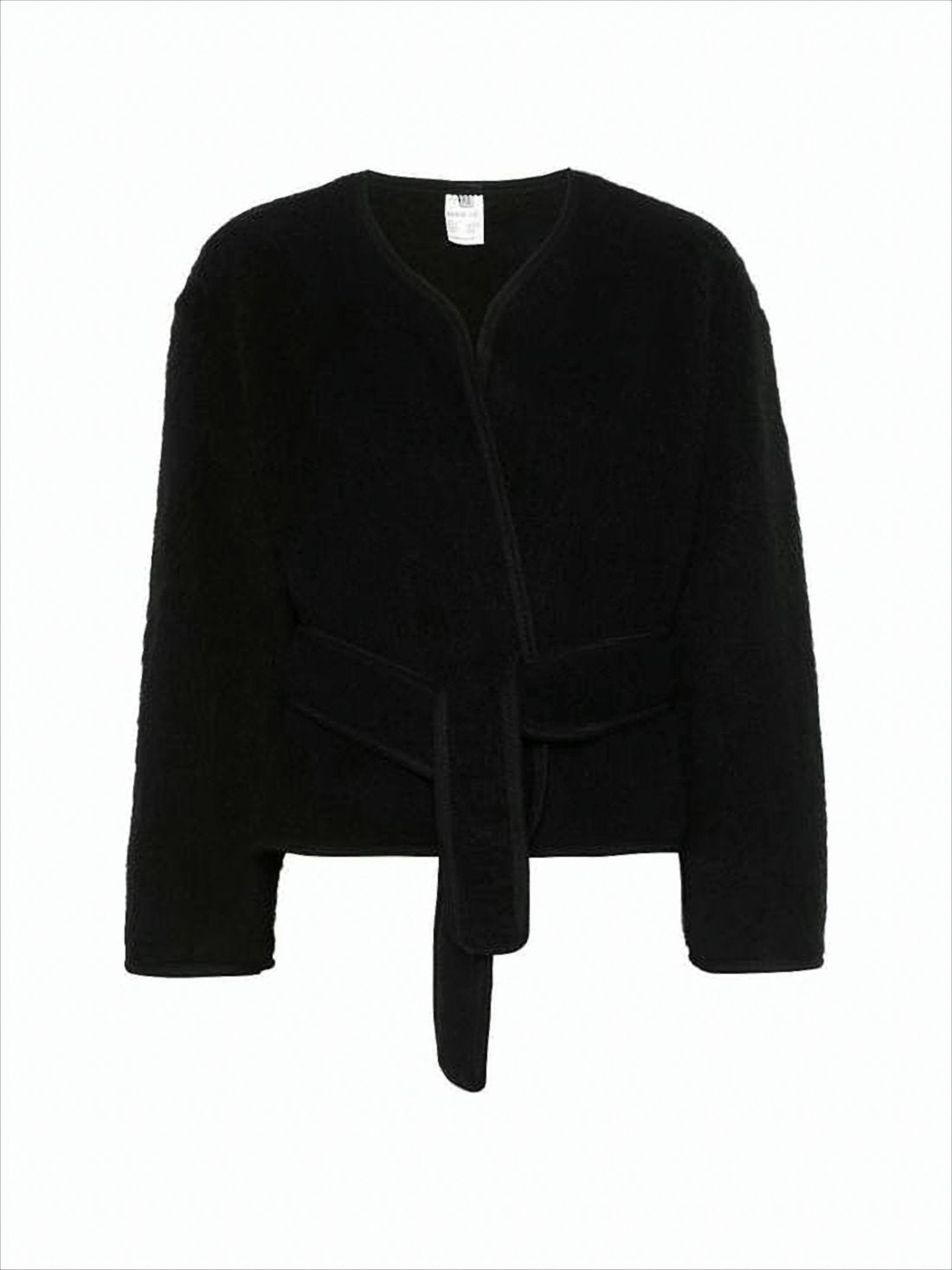 Cropped Black Wool Jacket with Matching Belt