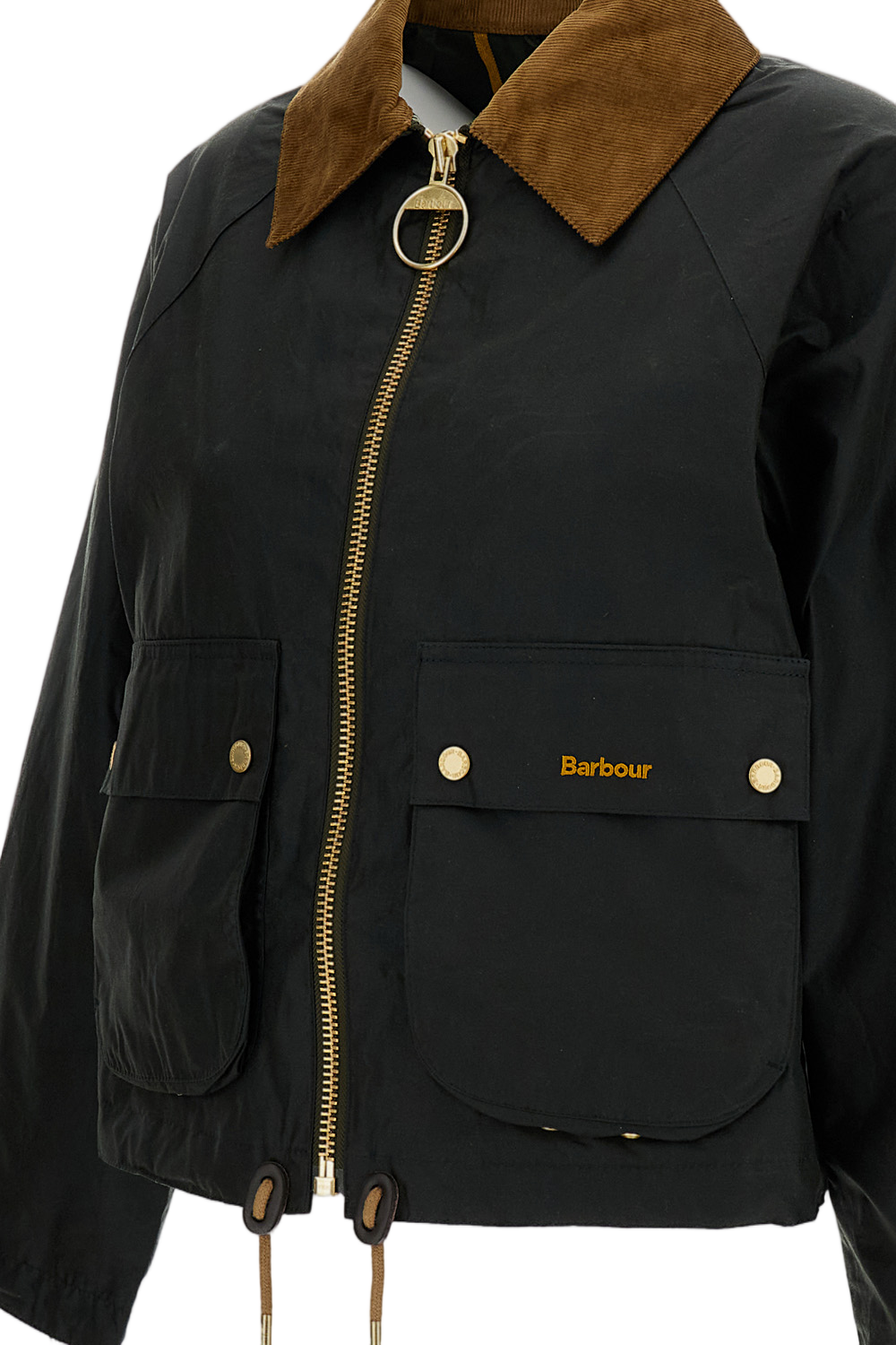 Waxed Cotton Jacket with Contrasting Corduroy Collar
