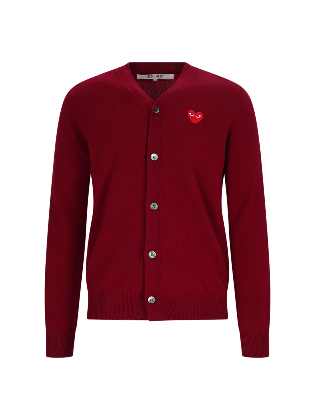 Burgundy V-Neck Iconic Heart Wool Cardigan