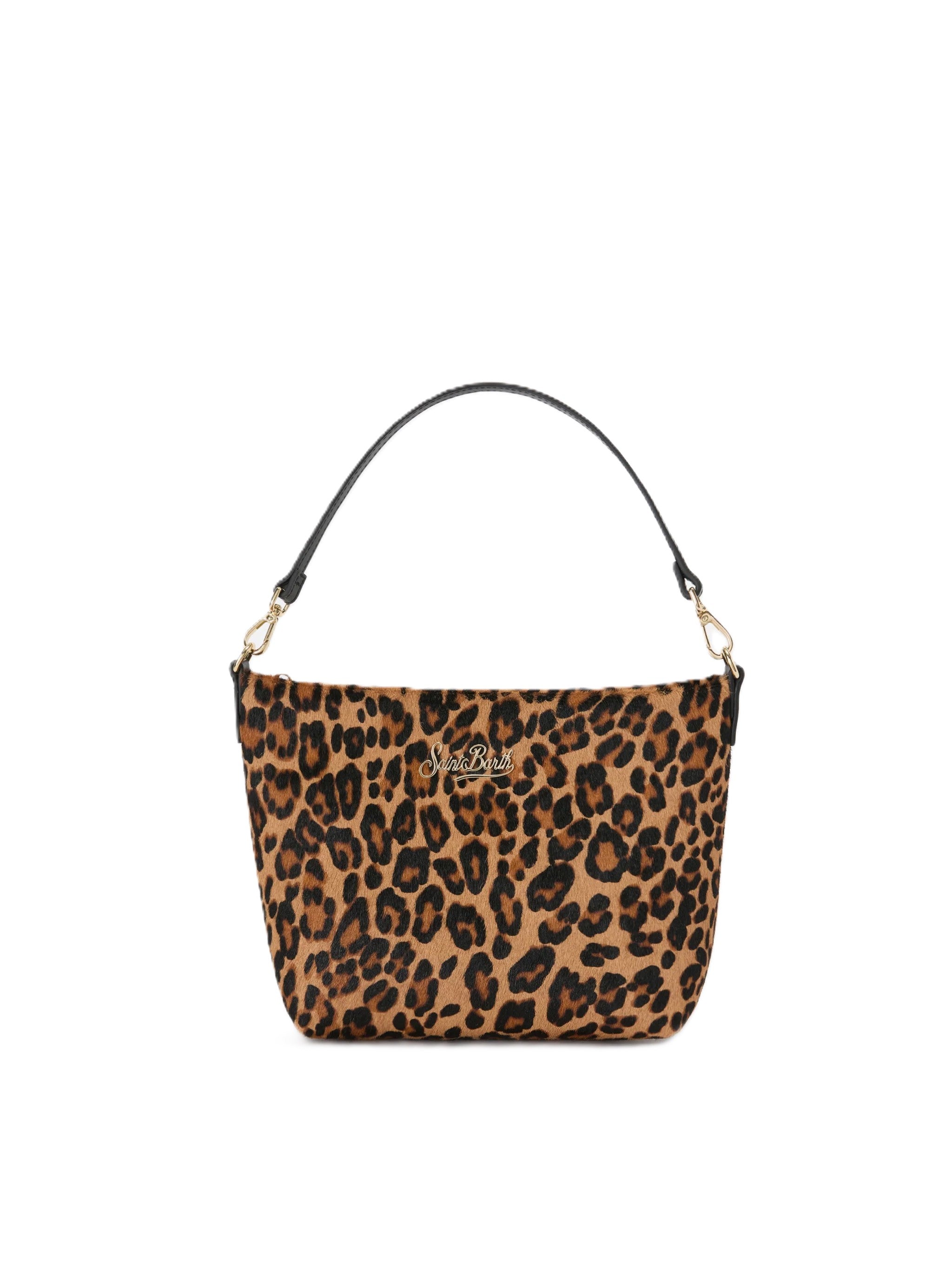 Leopard Print Handbag with Gold Hardware