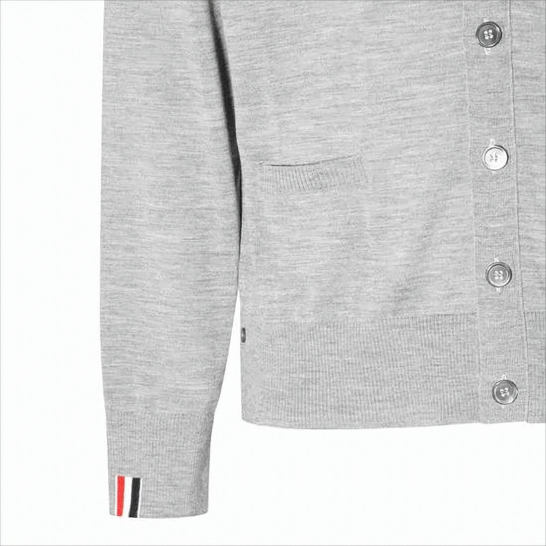 Lightweight Grey Cardigan with V-Neckline and Striped Accents