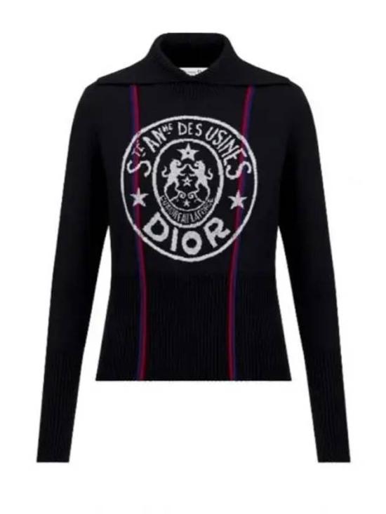 Fitted Black Cashmere Turtleneck Sweater with Circular Logo