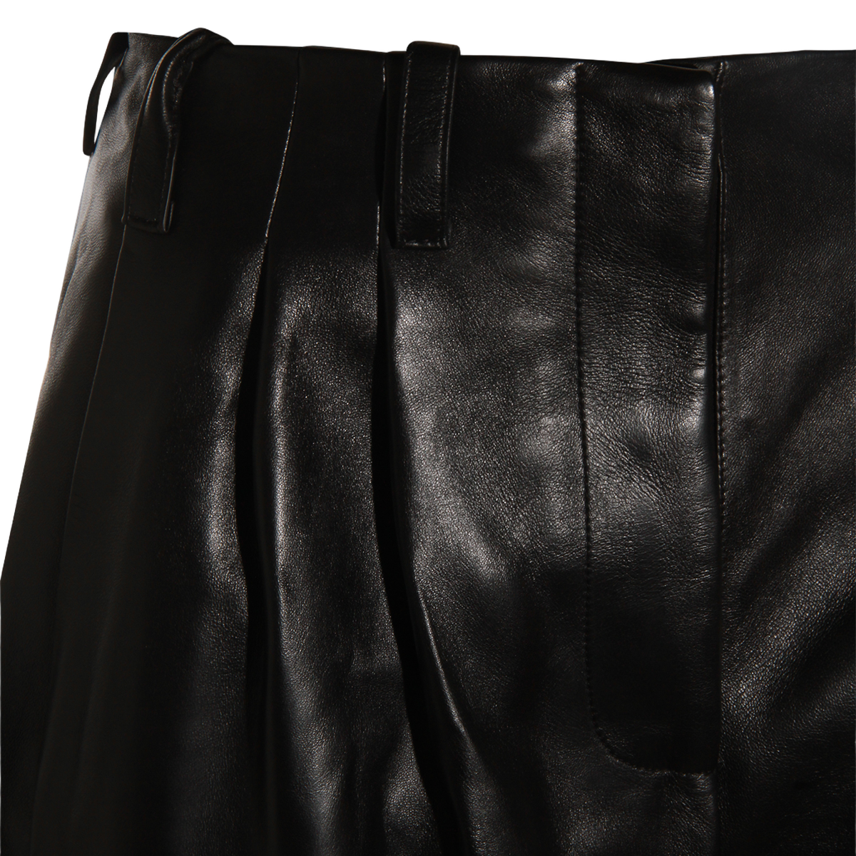 High-Waisted Black Trousers With Pleated Detailing And Glossy Finish