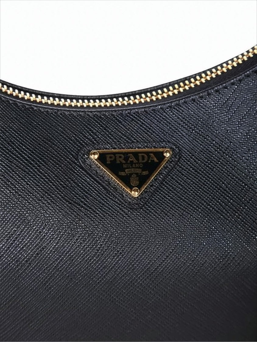 Smooth-Textured Black Shoulder Bag