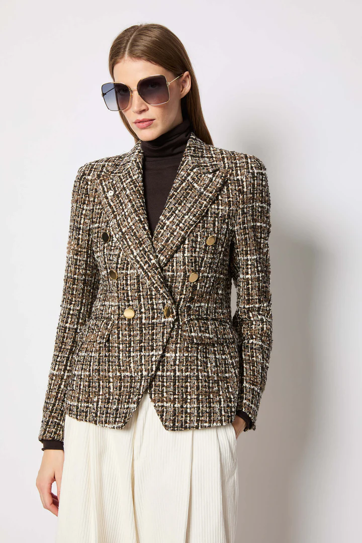 Double-Breasted Bouclé Tweed Jacket With Gold-Tone Buttons