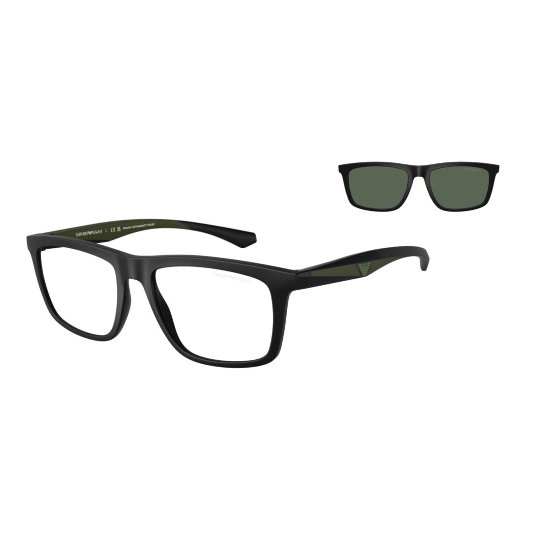 0ea4235 Rectangular Matte Black Eyeglasses with Detachable Tinted Clip-On