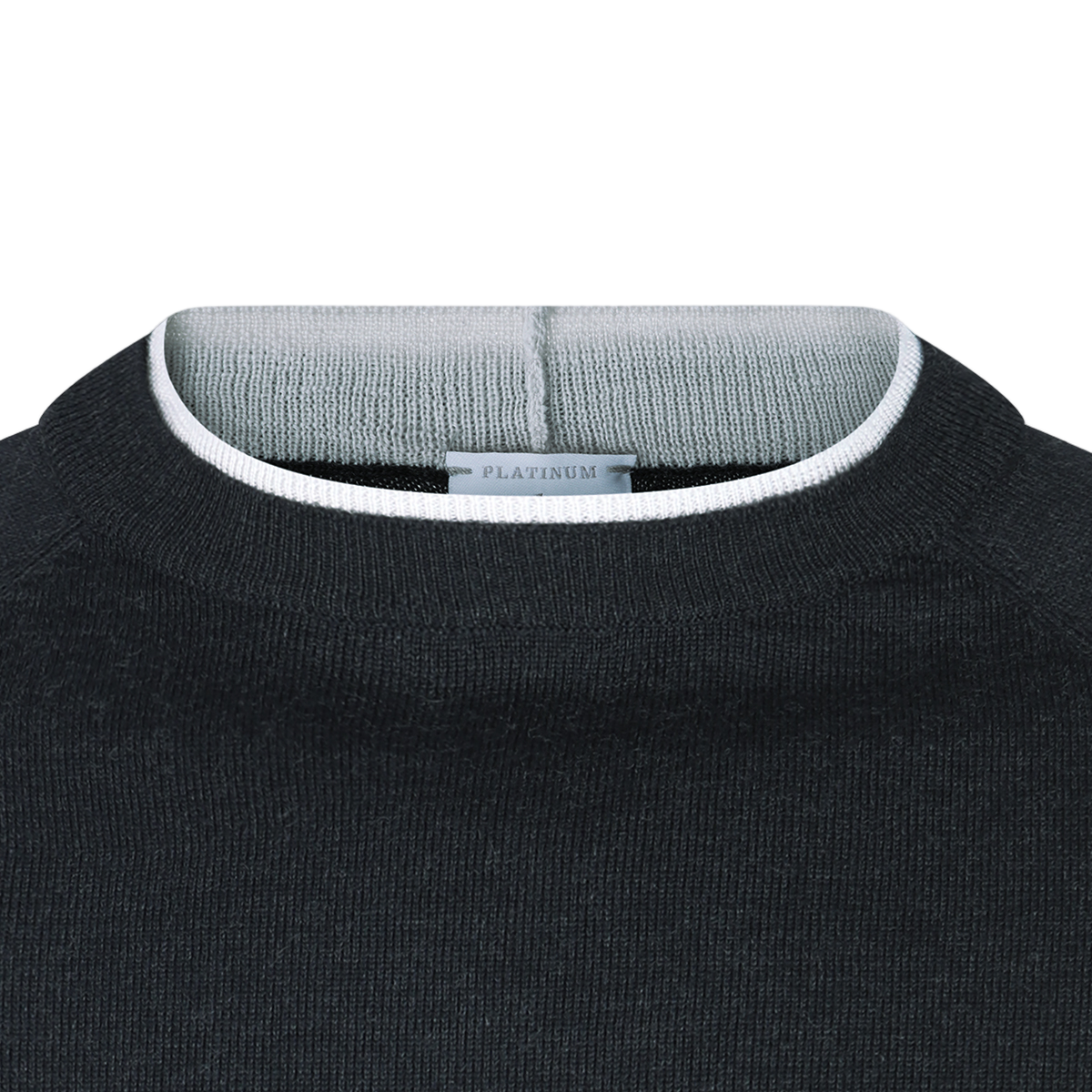 Grey Sweater With Trimmed Crew Neckline